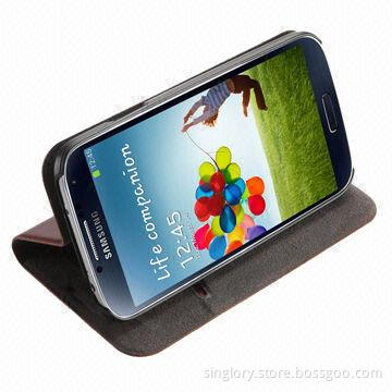 Flip Leather Phone Case for Samsung Galaxy S4/i9500 with Credit Card Holder and Stand Function